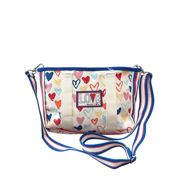 BRIGHTON | Love Hearts Canvas Crossbody Bag Red White Blue Patriotic Print - Picture 1 of 8